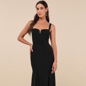 Lulus Flawless Concept Black Sleeveless Lace A-line Maxi Dress - Size L